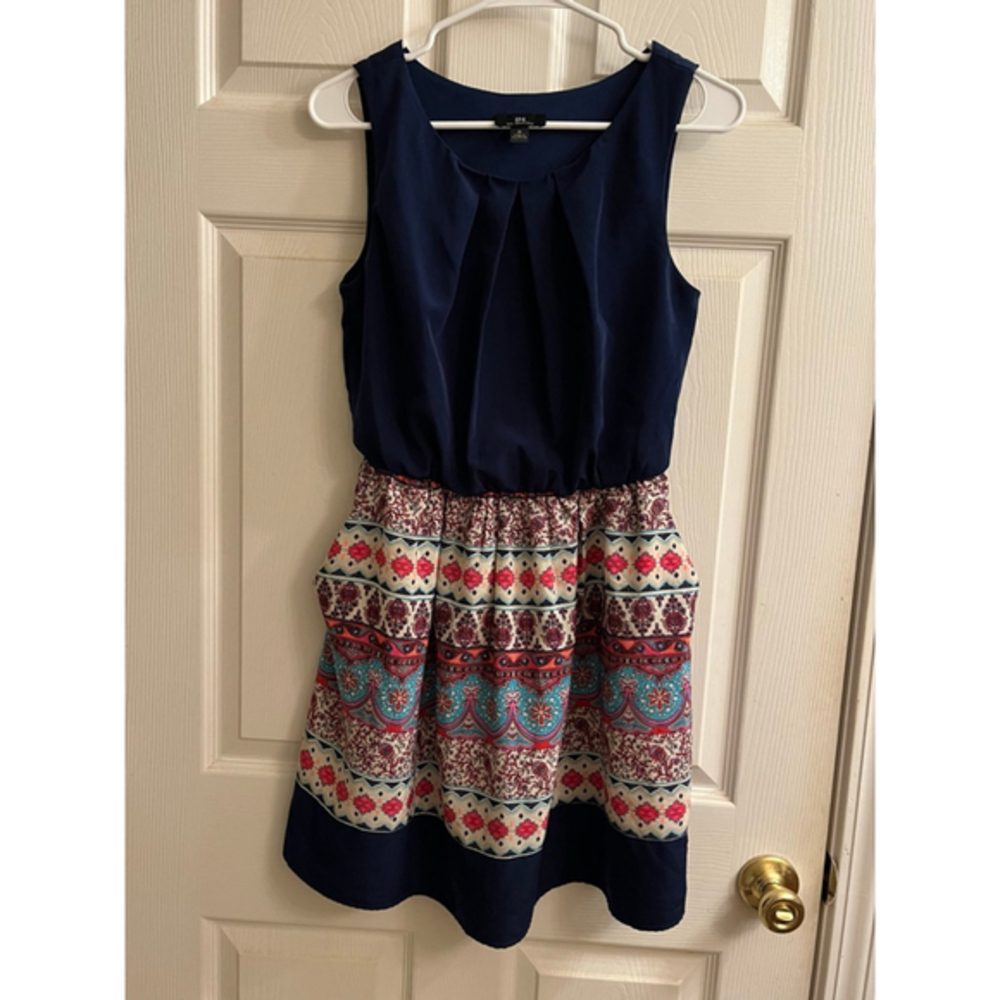 IN~ SLEEVELESS~PULLOVER ~BLUE/FLORAL/MINI DRESS~M